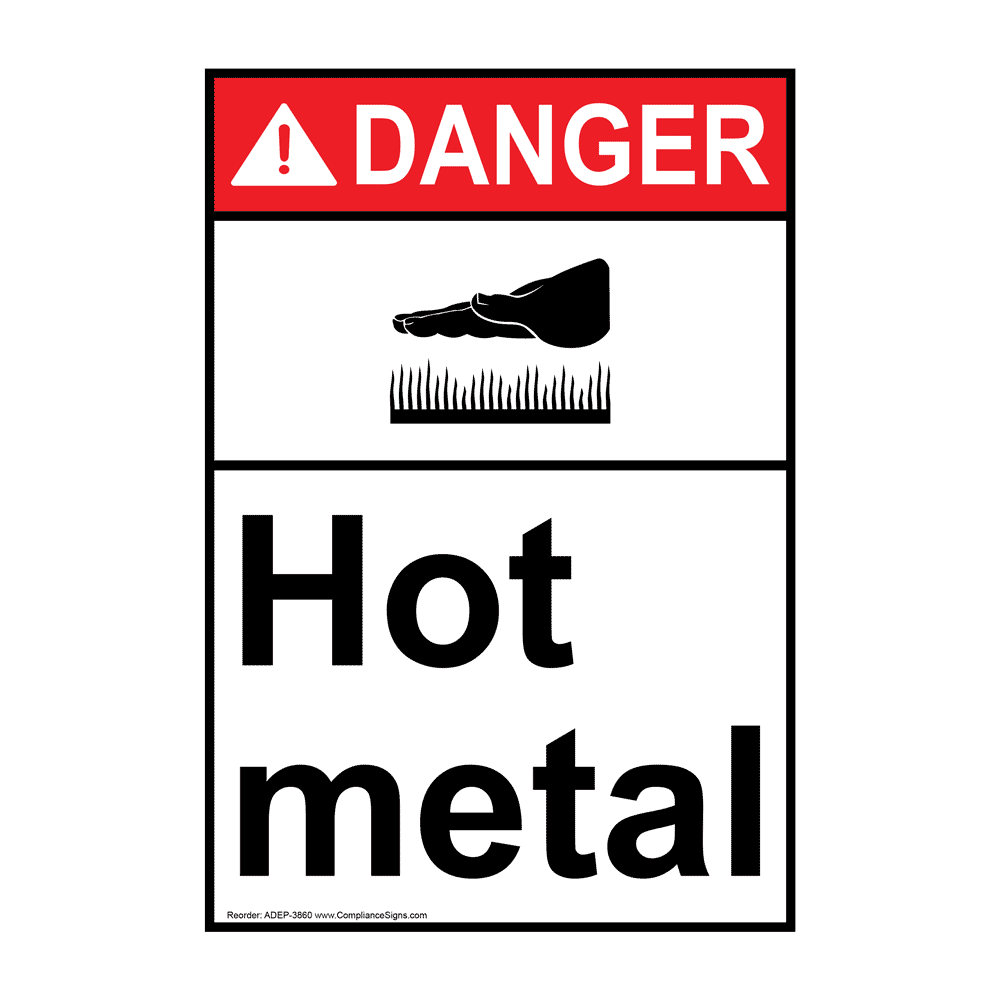 Vertical Hot Metal Sign - ANSI Danger - Hot / Burn