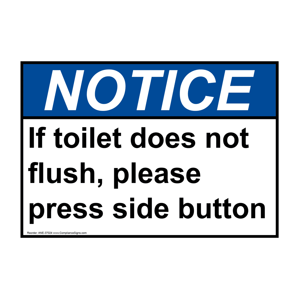 Notice Sign If Toilet Does Not Flush, Please Press Side Button ANSI