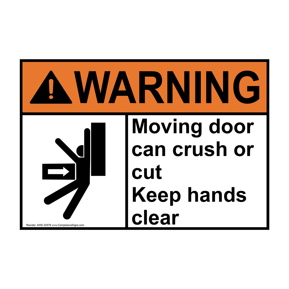 Warning Sign - Moving Door Can Crush Or Cut - ANSI - Enter / Exit