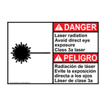 ANSI DANGER Laser Radiation Eye Class 3a Bilingual Sign ADB-4240 Laser
