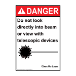 Portrait ANSI DANGER Do Not Look Into Beam Class Iiib Laser Sign ADEP-4223
