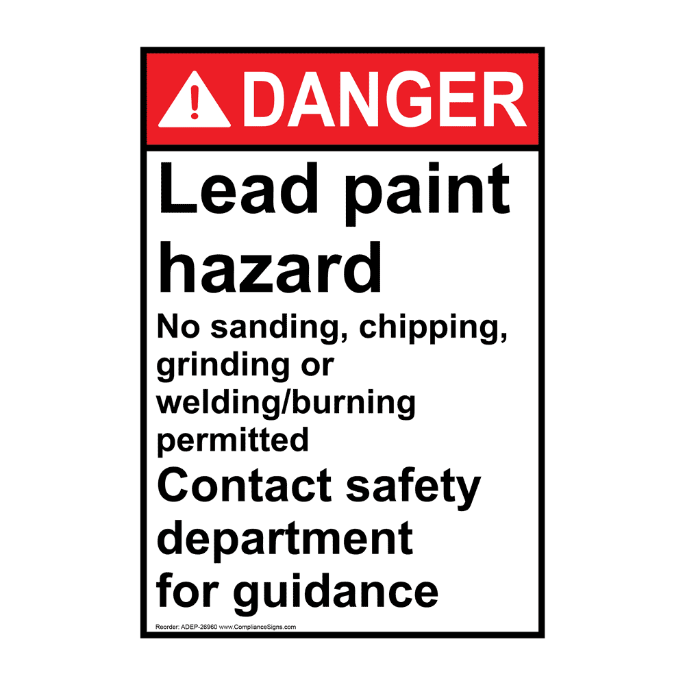 Vertical Lead Paint Hazard No Sanding, Sign ANSI Danger