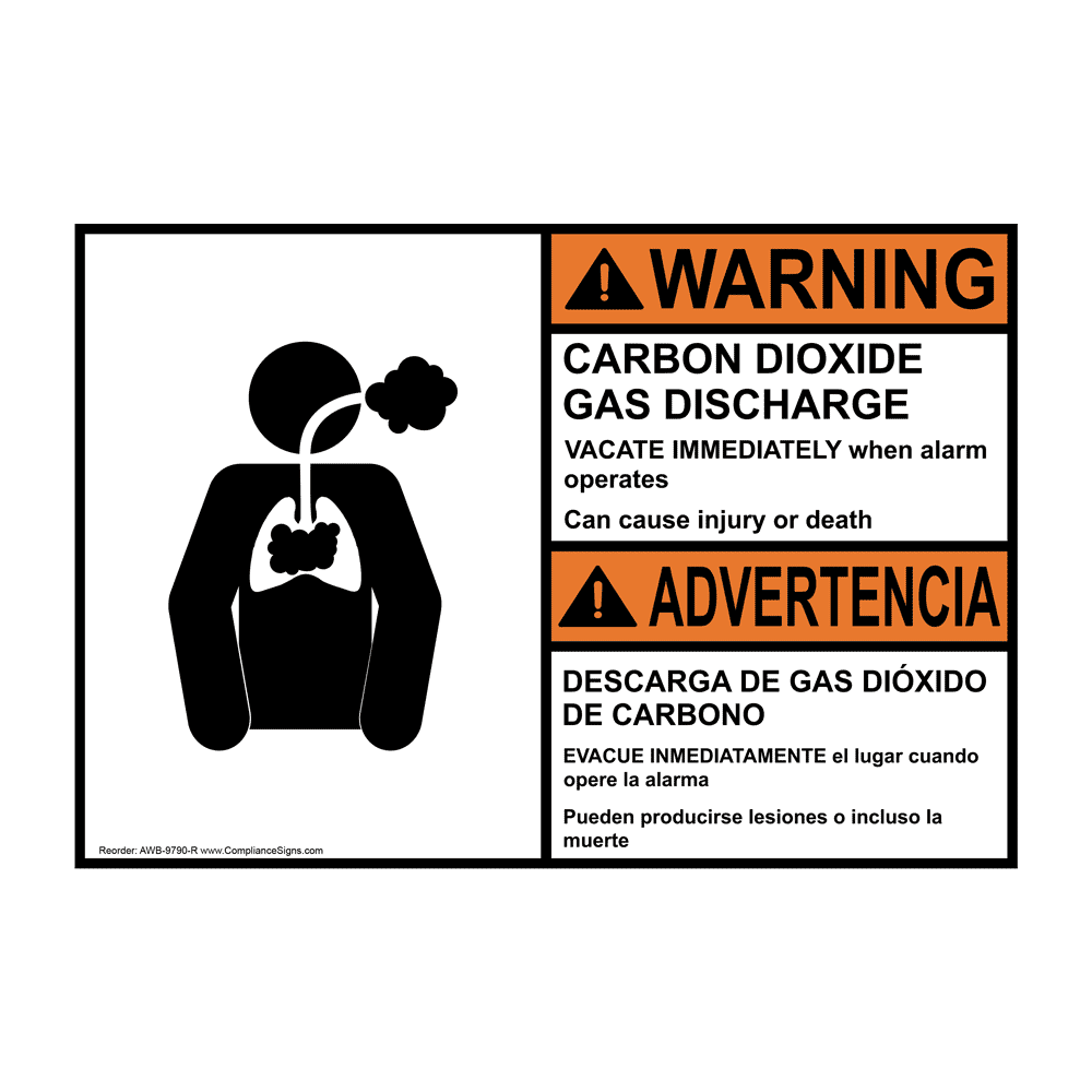 Warning Sign - Carbon Dioxide Gas Vacate Bilingual Sign - ANSI - Gases