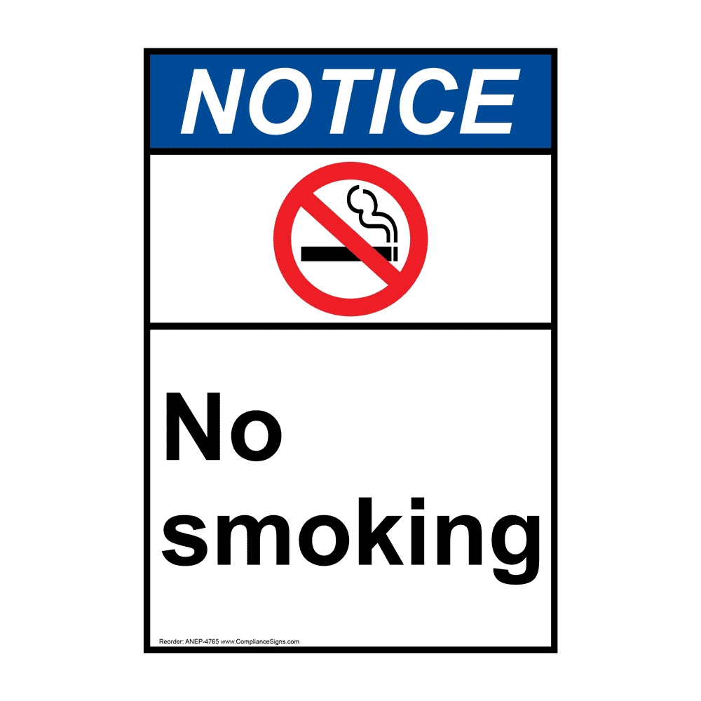 Vertical No Smoking Sign - ANSI Notice - No Smoking