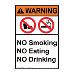 Portrait ANSI WARNING No Smoking No Eating No Drinking Sign AWEP-4890-R