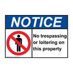 ANSI NOTICE No Trespassing Or Loitering On This Property Sign ANE-4925