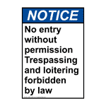 Portrait ANSI No Entry Without Permission Trespassing Sign ANEP-34353