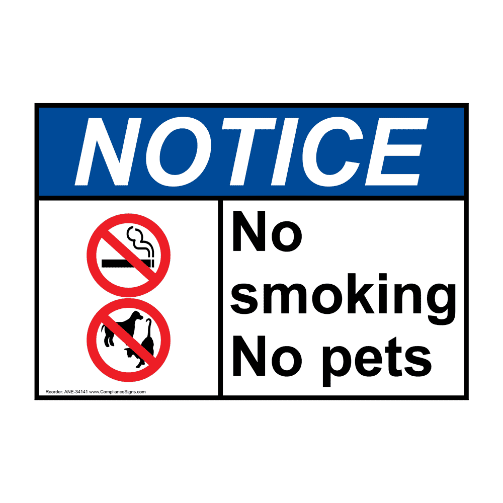 Plastic L Style Free Shipping 45 Pack No Smoking/No Pets In Room Signs w/fee 