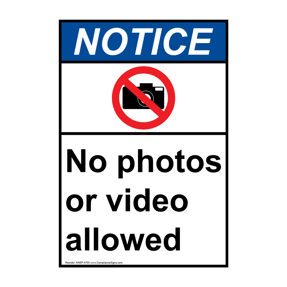 Vertical No Photos Or Video Allowed Sign Ansi Notice