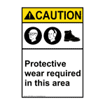 Portrait ANSI CAUTION Protective Wear Required In This Area Sign ACEP-28045