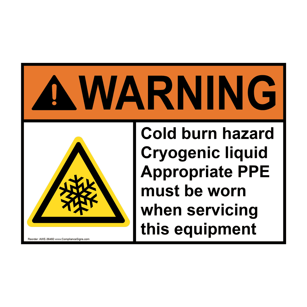 ANSI WARNING Cold burn hazard Cryogenic liquid Sign with Symbol AWE-36460