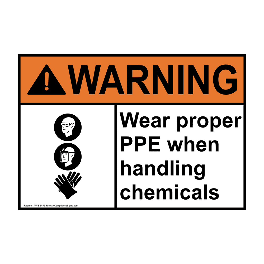 Caution: Personal Protective Clothing Is To Be Worn At All Times When  Handling Chemicals Landscape With Icon - Wall Sign