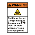 Portrait ANSI Cold Burn Hazard Cryogenic Sign With Symbol AWEP-36460
