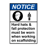 Portrait ANSI NOTICE Hard Hats When Working On Scaffolding Sign ANEP-3465