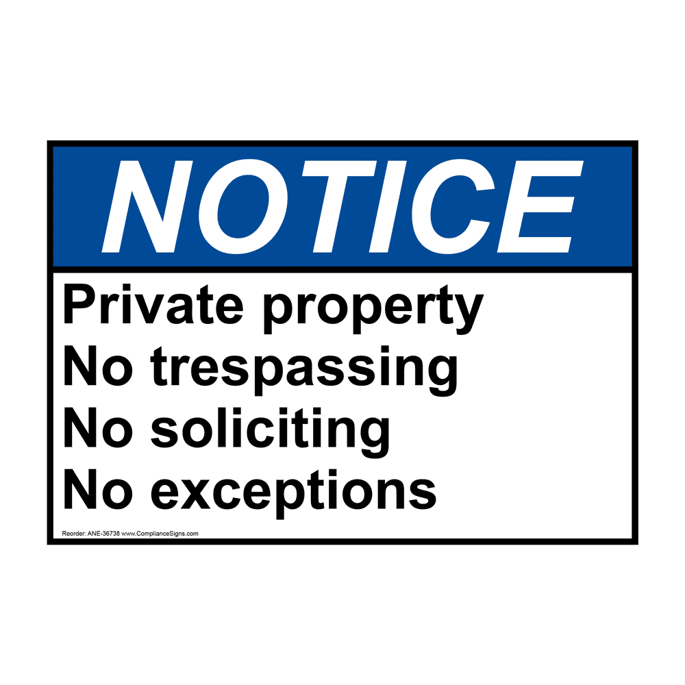 Rectangle White Private No Trespassing Soliciting Sign - ANSI