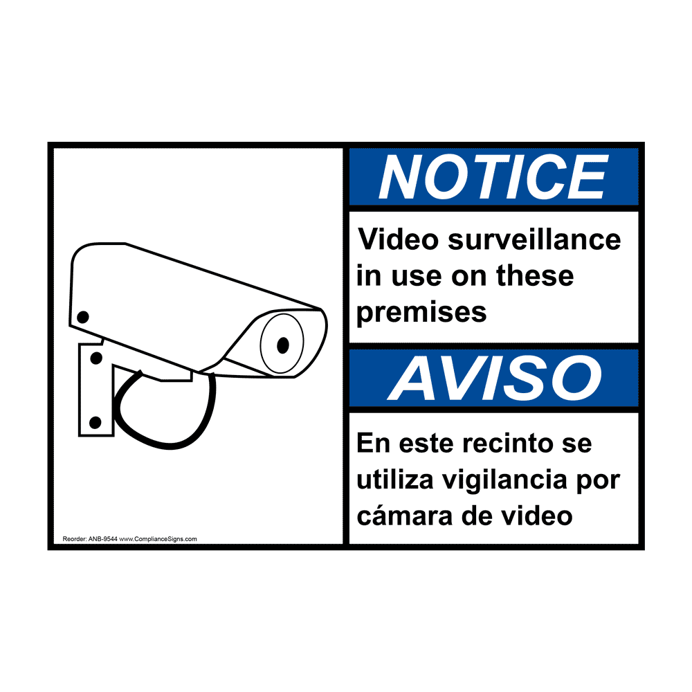 Surveillance signs Warning Security cctv sign Audio Video Camera Spanish English 