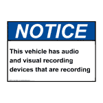 ANSI This Vehicle Has Audio And Visual Recording Sign ANE-38952
