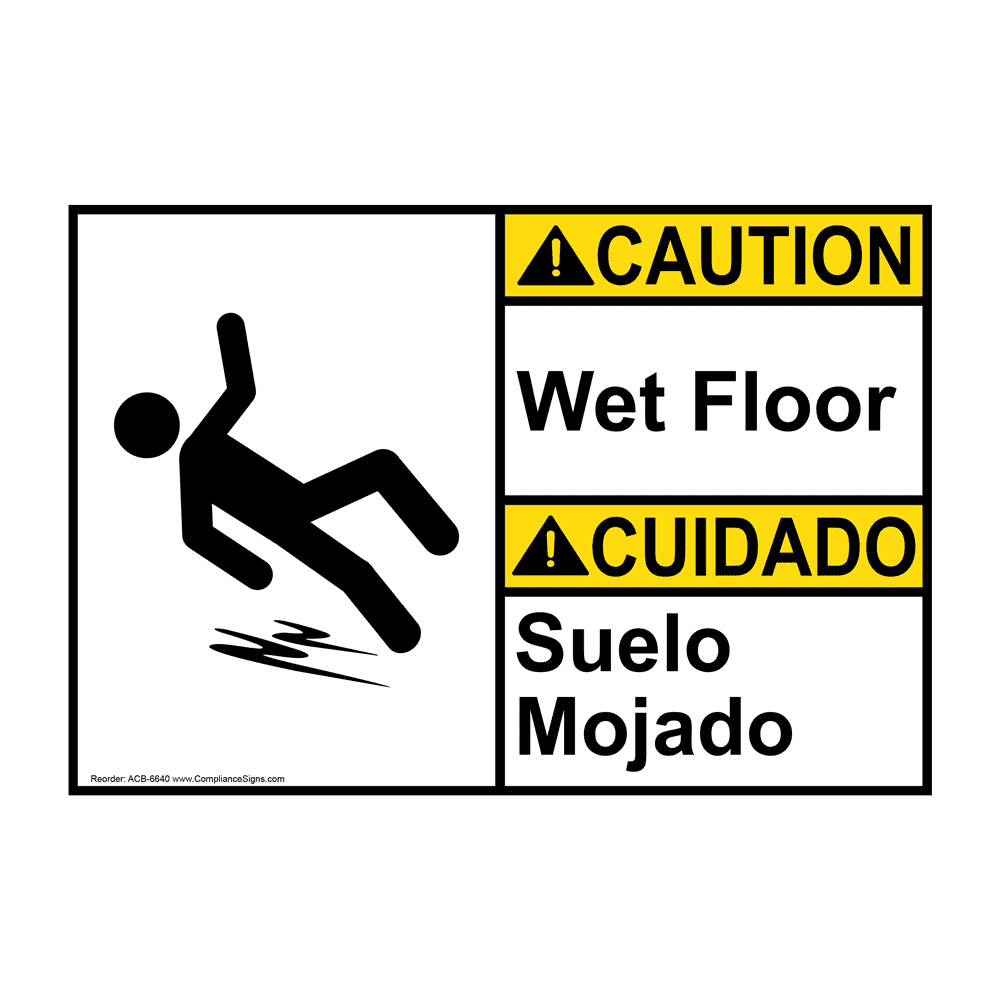 Universal Graphic Wet Floor Sign Foldable English and Spanish Warning Message 