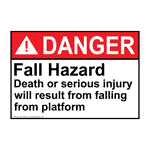 ANSI DANGER Fall Hazard Falling From Platform Sign ADE-18239