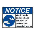 ANSI Wash Hands And Use Hand Sanitizer Sign With Symbol ANE-31573