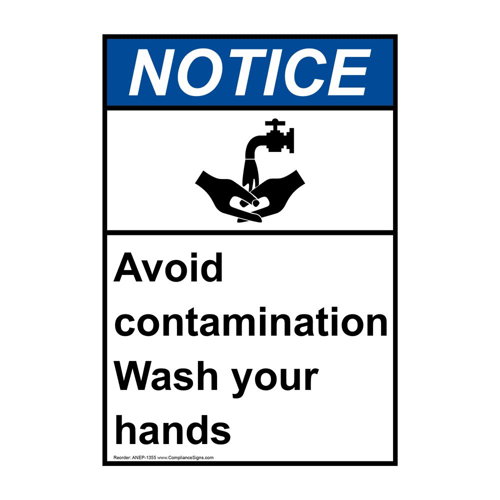 Vertical Avoid Contamination Wash Your Hands Sign - ANSI Notice