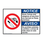 ANSI NOTICE Guns Knives Weapons Banned Bilingual Sign ANB-8129