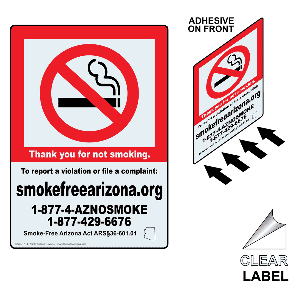 Thank You For Not Smoking. Smoke-Free AZ Clear Label NHE-28236-AZ-RVRS