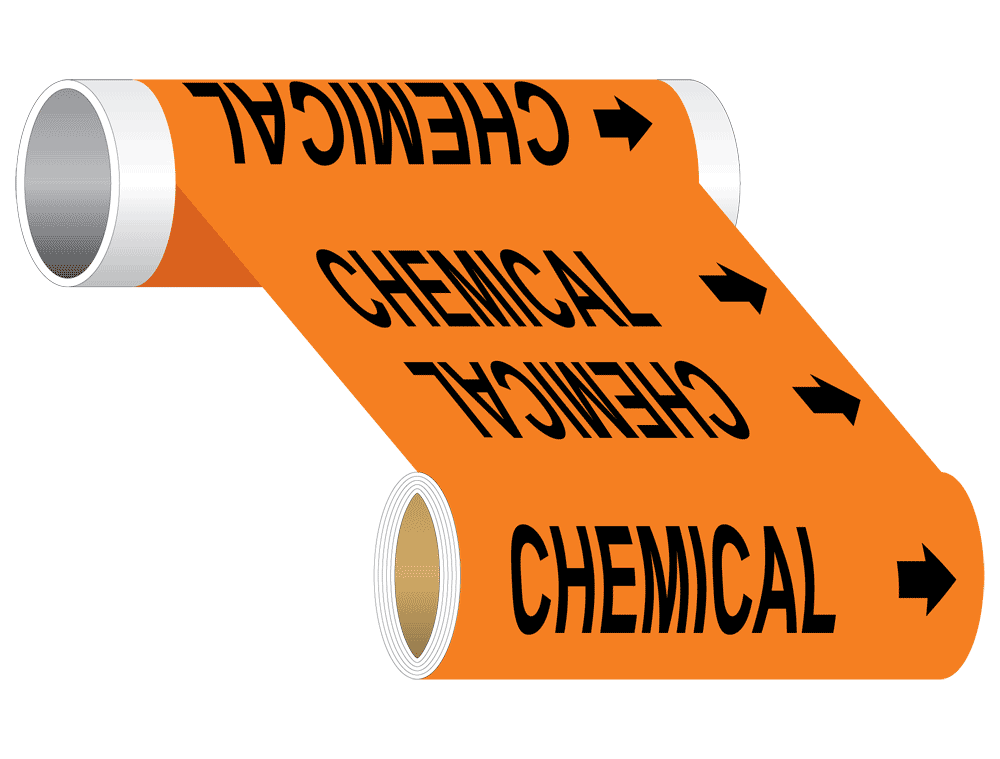 ASME A13.1 Chemical Black On Orange Wide Pipe Label PIPE23165WRBLKonORNG