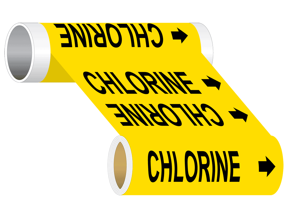 ASME A13.1 Chlorine Black On Yellow Wide Pipe Label PIPE23195WRBLKonYLW