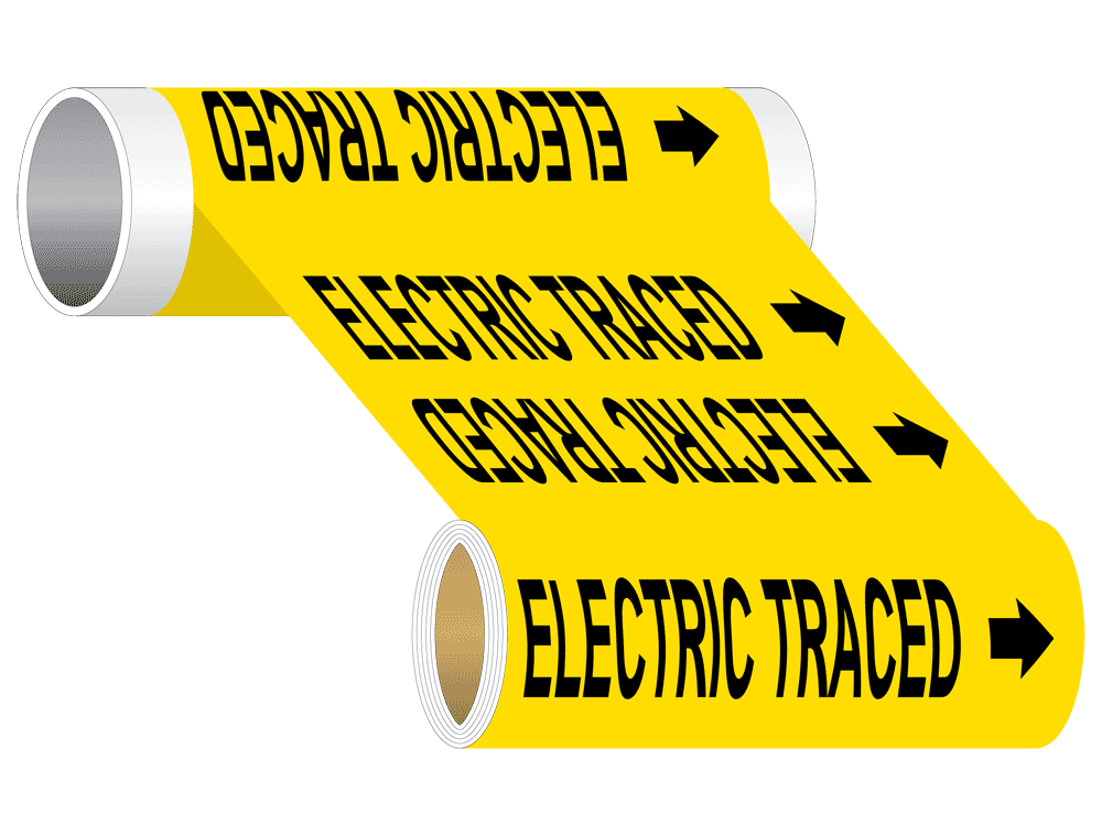 ASME A13.1 Electric Traced Wide Pipe Label PIPE23420WRBLKonYLW