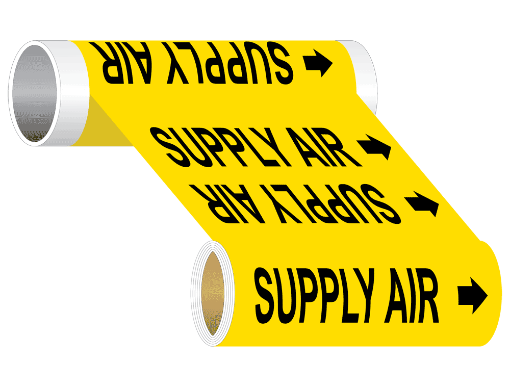 ASMEA13.1 Supply Air Wide Pipe Label PIPE15215WRBLKonYLW