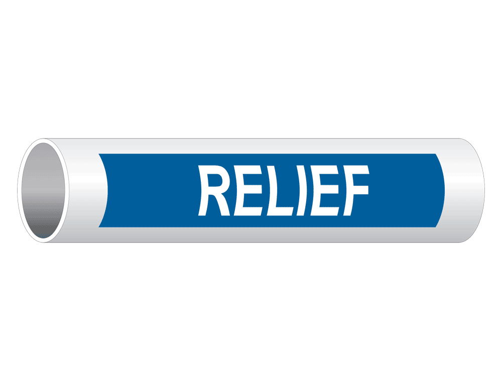 Need Help Asme Sign ASME-A13.1 Relief White on Blue Pipe Label PIPE-24105-WHTonBLU