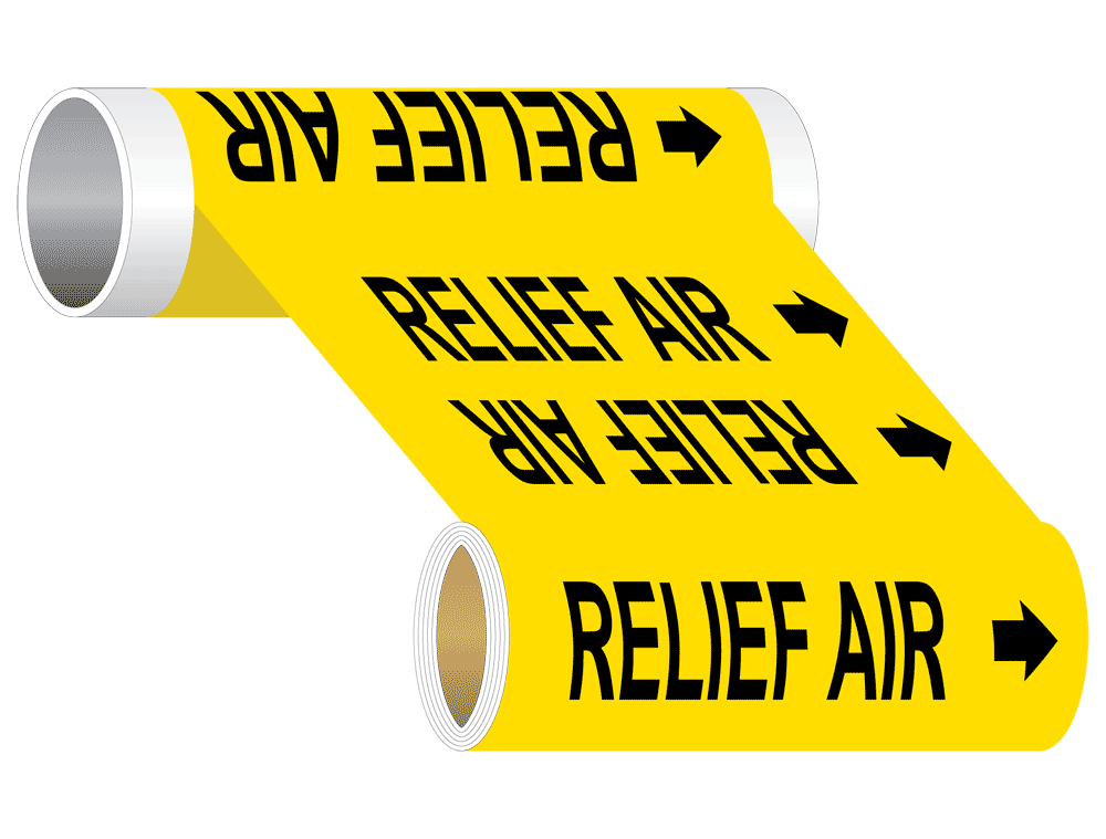 Need Help Asme Sign ASME-A13.1 Relief Air Wide Pipe Label PIPE-24110-WR-BLKonYLW