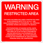 Warning Restricted Area Title 18 U.S.C. 1382 Sign NHE-16116