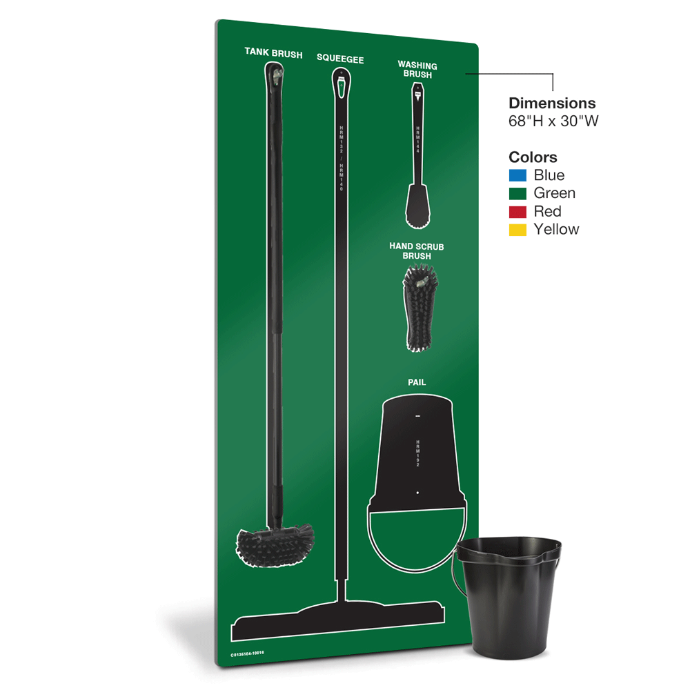 5s Tool Shadow Board - Wet Cleaning Tools - Yellow - 68x30 Inch