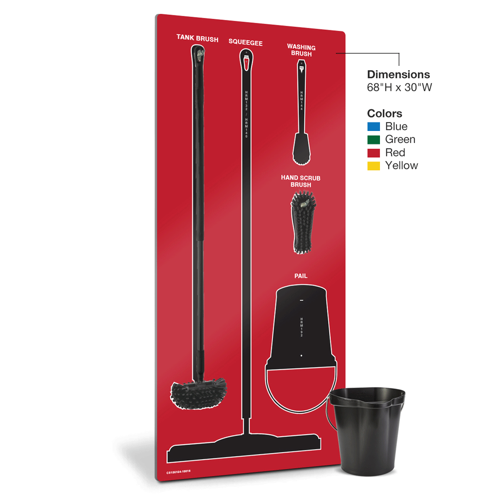 5s Tool Shadow Board - Wet Cleaning Tools - Yellow - 68x30 Inch