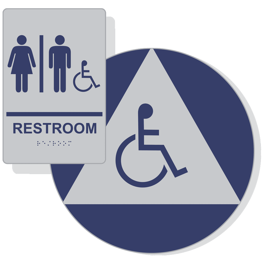 ADA Restroom Set Symbol Braille Sign RRE-120-190-DCTS_MRNBLUonSLVR