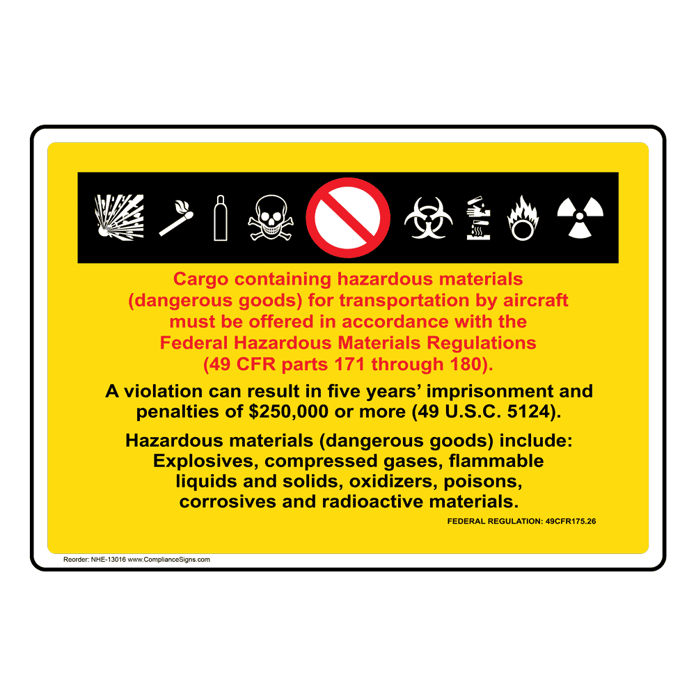 Carriage by Aircraft Sign Materials Dangerous Goods Made in USA