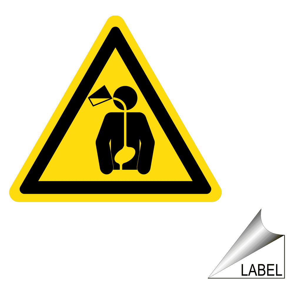 Chemical Ingestion Hazard Symbol Label / Sticker - Yellow Reflective