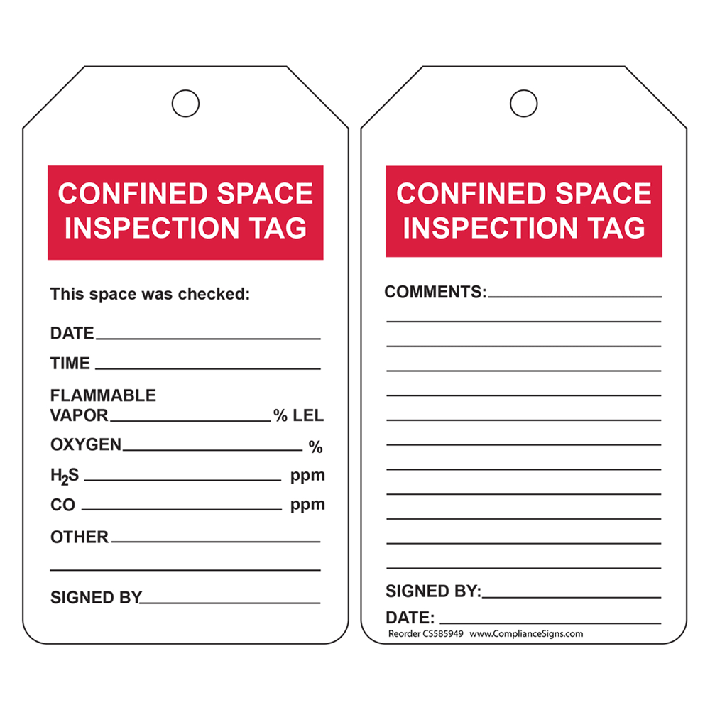 Confined space inspection tag safety tags