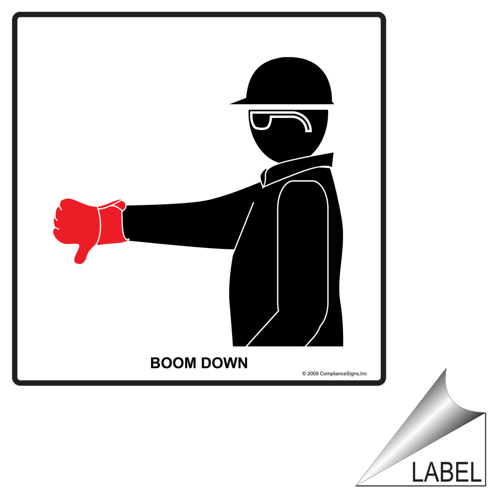 Crane Hand Signals Boom Down Label / Sticker White US Made