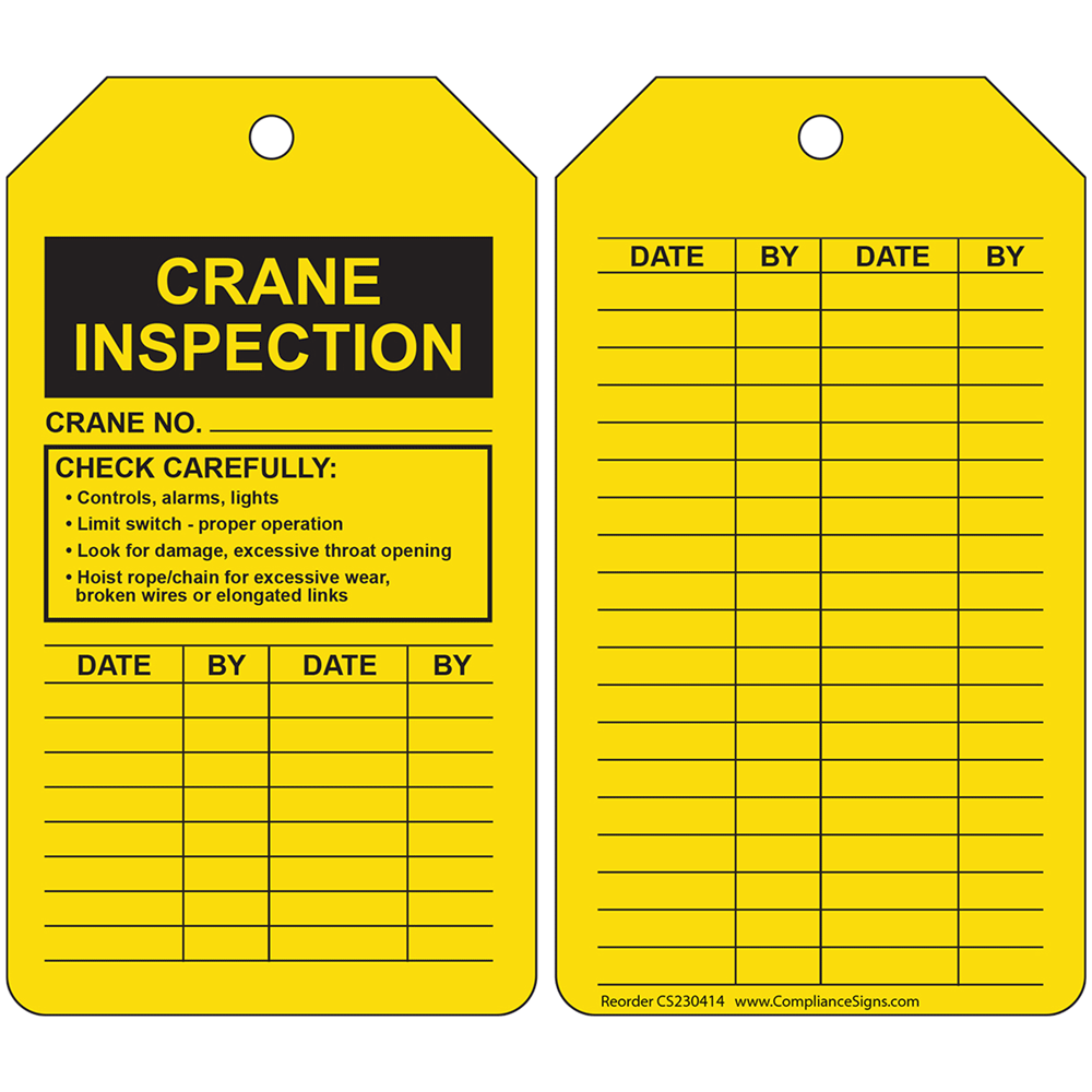 Crane Inspection Check Carefully Inspection Status Tags