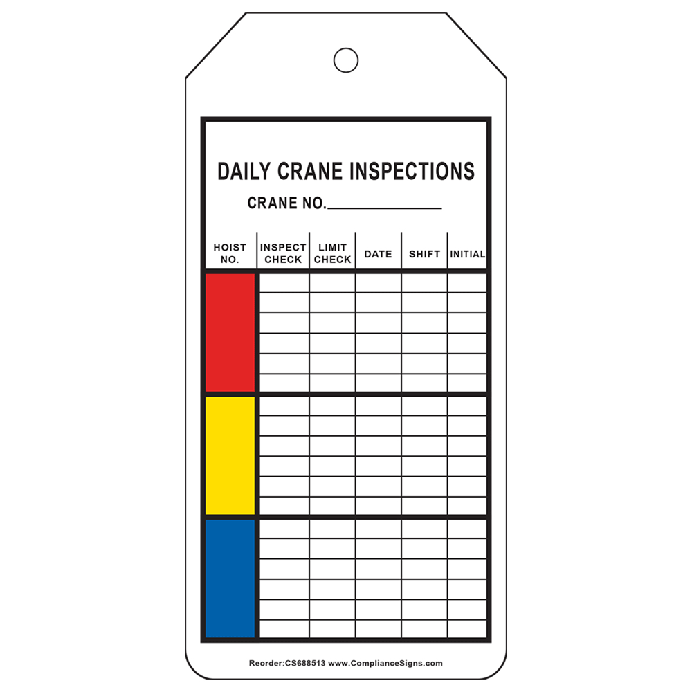 Inspection Tag Daily Crane Inspections Crane No. White