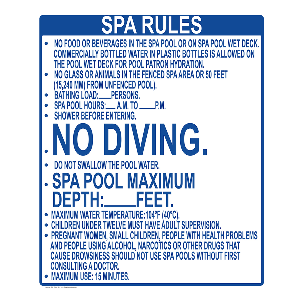 Spa Rules Sign NHE15267Florida Swimming Pool / Spa