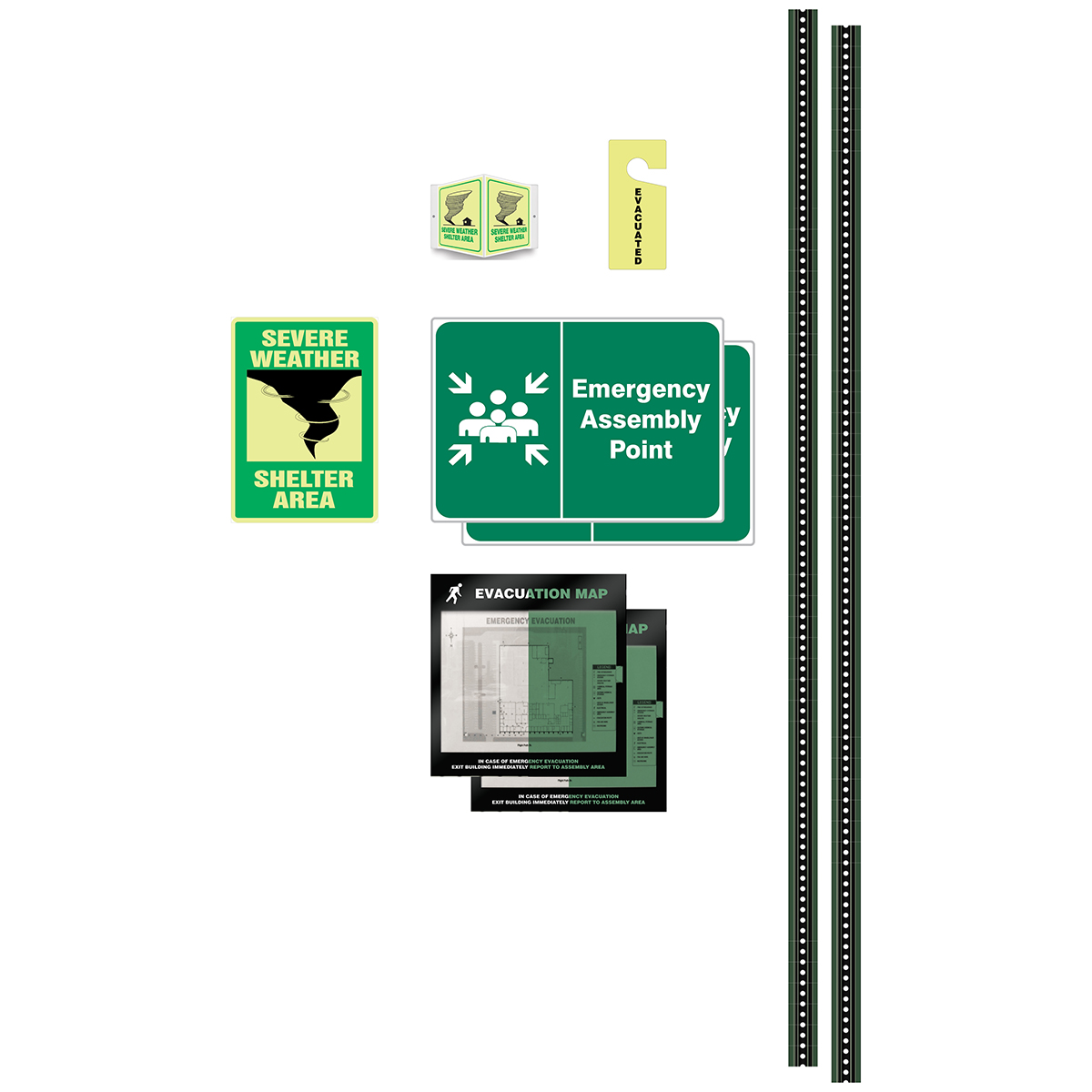 Glow-in-Dark Severe Weather Evacuation Signs Kit