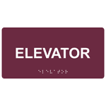 Burgundy ADA Braille Elevator Sign with Tactile Text - RSME-305_White_on_Burgundy