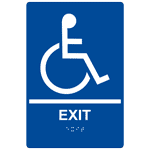 Blue ADA Braille Accessible EXIT Sign with Symbol RRE-16802_White_on_Blue