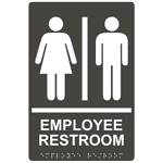 Charcoal Gray ADA Braille Unisex EMPLOYEE RESTROOM Sign with Symbol RRE-805_White_on_CharcoalGray