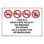 This Is A Drug Free Facility No Smoking Sign With Symbol NHE-43067
