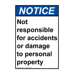 Portrait ANSI NOTICE Not responsible for accidents or damage Sign ANEP-19432